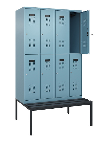C+P Doppelstock-Spind Evolo PLUS, Bank, 8 Fächer, 2120x1200x815mm, 0010/0010, Zylinderschloss, Sitzfläche Kunststoff, Sitzbank, 0493507-40 S10136