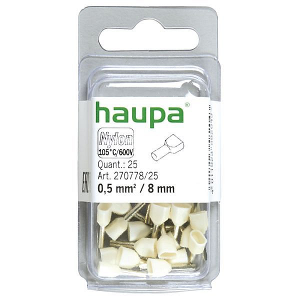 Haupa Twin-Aderendhülse 0,5 mm²/8 mm weiß, VE: 25 Stück, 270778/25