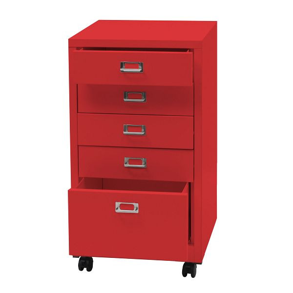 Mendler Rollcontainer HWC-L49, Schubladenschrank Stahlschrank Aktenschrank, Metall 75x40x41cm 5 Schubladen, rot, 99458