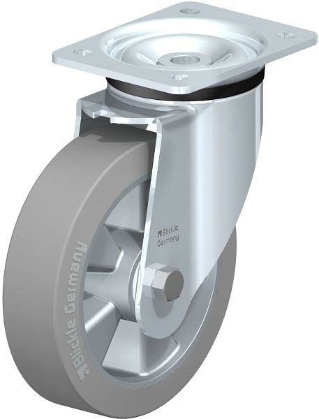 Blickle LK-ALEV 180K-SG Stahlblech-Lenkrolle, schwere Ausführung, mit Anschraubplatte, Elastik-Vollgummi, Grau, 549436