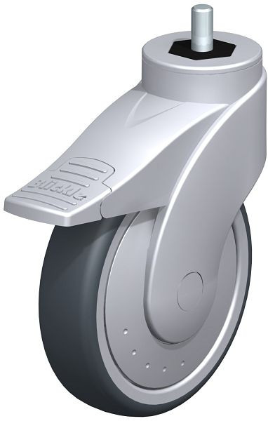 Blickle LWGE-TPA 126K-FI-ELS-FK-GS10 Kunststoff-Lenkrolle WAVE mit Gewindestift & Feststeller, Thermoplastisches Gummi-Elastomer, Grau, 746733