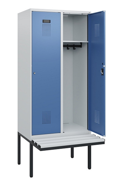 C+P Spind Evolo PLUS, 2 Abteile, 1950x800x815mm, 7035/5023, Zylinderschloss, Material Sitzfläche Kunststoff, 0490405-22 S10089