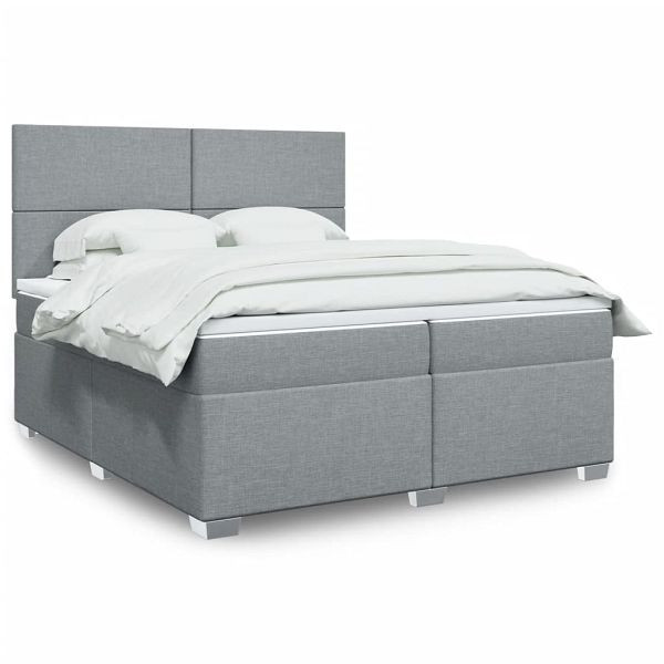 vidaXL Boxspringbett mit Matratze Hellgrau 200x200 cm Stoff, 3292888