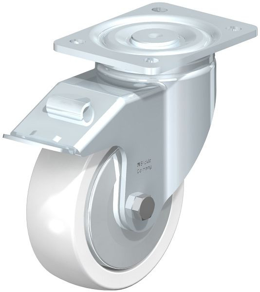 Blickle LH-SPO 150K-FI-FA Stahlblech-Lenkrolle, Schwerlast-Ausführung, mit Anschraubplatte & Feststeller, Polyamid, Weiß, 744323