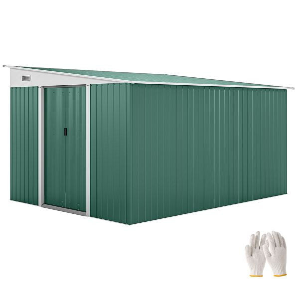 Outsunny Metall-Geräteschuppen Schrägdach verriegelbare Doppeltür 2,8 x 3,45 x 2,01m Grün, 845-529V00GN