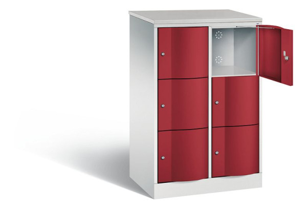 C+P Schließfachschrank Resisto, H1255xB772xT540mm, Farbe: Lichtgrau / Rubinrot, 8573-272 S10428