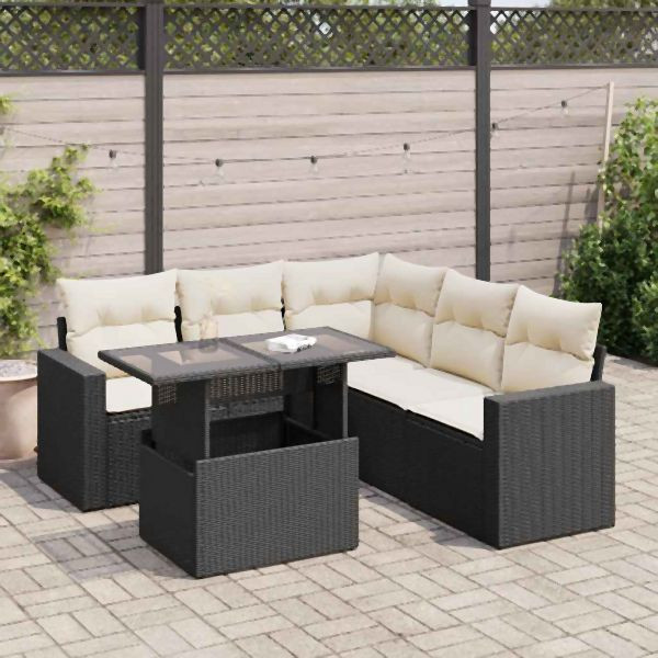 vidaXL 6-tlg. Garten-Sofagarnitur mit Kissen Schwarz Poly Rattan, 3326317