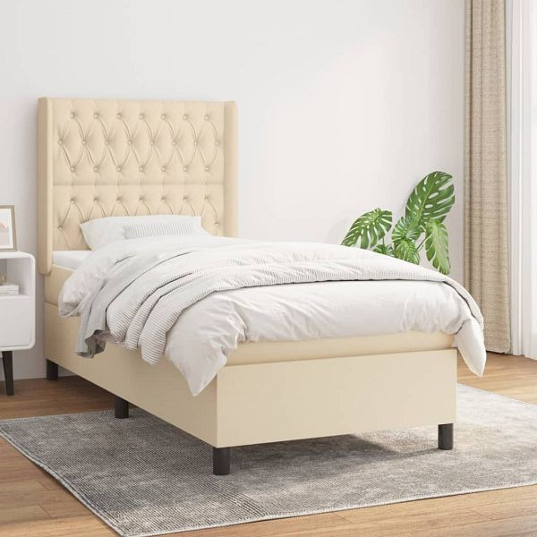 vidaXL Boxspringbett mit Matratze Creme 90x200 cm Stoff, 3131646