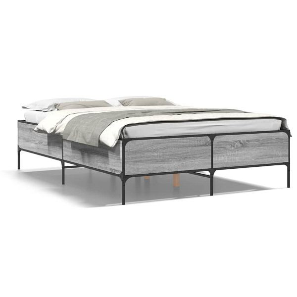 vidaXL Bettgestell Grau Sonoma 140x200 cm Holzwerkstoff und Metall, 3279800