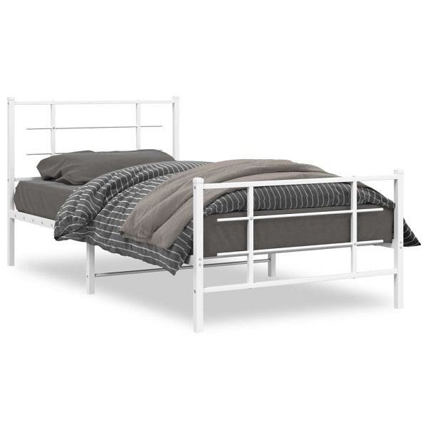 vidaXL Bettgestell mit Kopf- und Fußteil Metall Weiß 107x203 cm, 355624