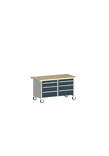 bott cubio Kastenwerkbank mobil 6 Schubladen Rotbuche-Arbeitsplatte BxTxH: 1500 x 750 x 840 mm, RAL 7035/7016, 41002107.19V