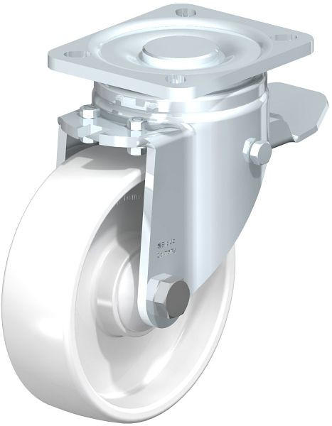 Blickle LH-PO 125K-1-ST Stahlblech-Lenkrolle, Schwerlast-Ausführung, mit Anschraubplatte & Feststeller, Polyamid, Weiß, 621821