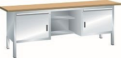 LISTA Kompaktwerkbank (BxTxH) 2000x700x850mm Buche KEY Lock, Lichtgrau, 2 Schubladen, 4 Fachböden, 64.132.020