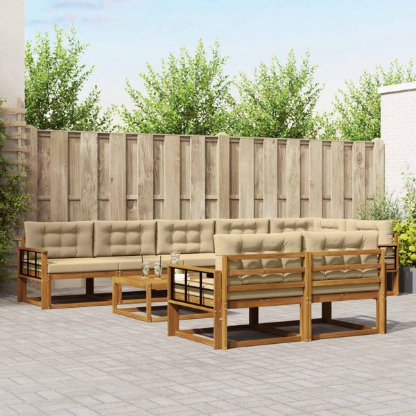 vidaXL Outdoor-Sofagarnitur mit Kissen 9-teilig Natur und Beige, 3367801