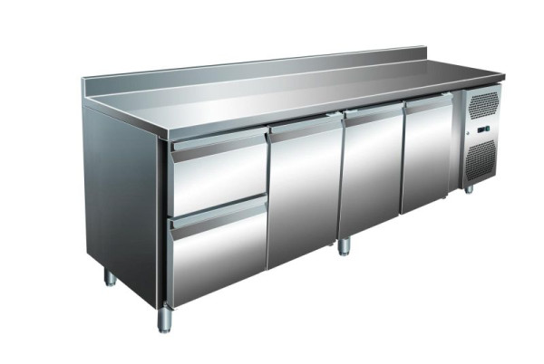 A&S Polarny VIP Kühltisch mit 1x 2 Schubladen und 3 Türen und Aufkantung -2 bis +8°C 2.230x600x960 mm, KT-VIP-600-4-C2A