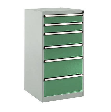 Manuflex Schubfachschrank BASETEC Stationär, Nutzhöhe 900 mm mit 6 Schubfächern, in resedagrün RAL 6011, SP1142.6011