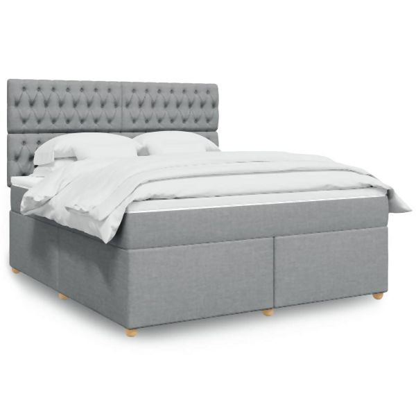 vidaXL Boxspringbett mit Matratze Hellgrau 180x200 cm Stoff, 3293666