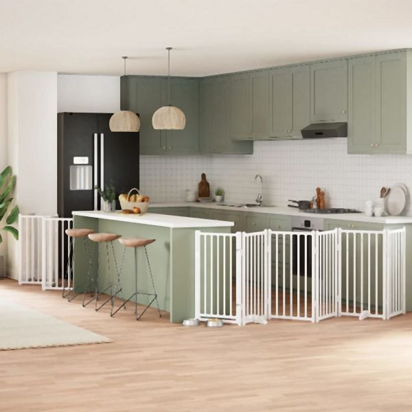 vidaXL 12-tlg. Hundetor mit Tür Faltbar Weiß 600 cm Pappelholz, 3155707