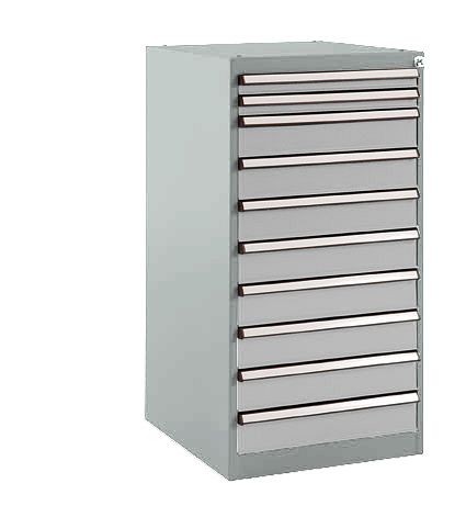 Manuflex Schubfachschrank BASETEC Stationär, Nutzhöhe 900 mm mit 10 Schubfächern, in alusilber ähnlich RAL 9006, SP1118.9006