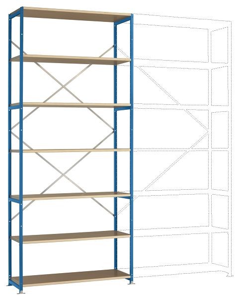 Manuflex Breitfach-Steckregal Grundregal mit 7 Holzverbundböden, HxBxT = 3000 x 1280 x 600 mm, lichtblau, RP1628.5012