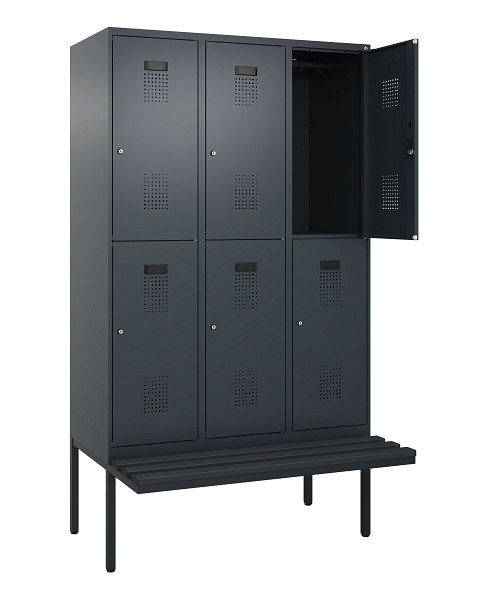 C+P Doppelstock-Spind Evolo PLUS, Bank, 6 Fächer, 2120x1200x815mm, 7016/7016, Zylinderschloss, Sitzfläche Kunststoff, 0493407-32 S10124