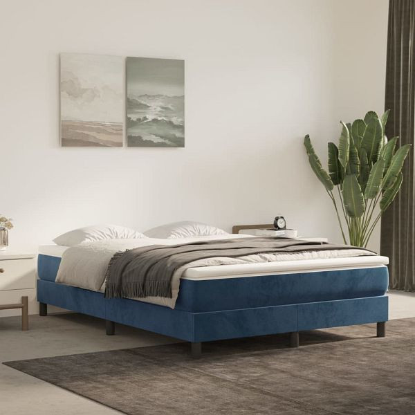 vidaXL Bettgestell Dunkelblau 140x190 cm Samt, Material: Samt (100% Polyester), Sperrholz, Holzwerkstoff, 3120770