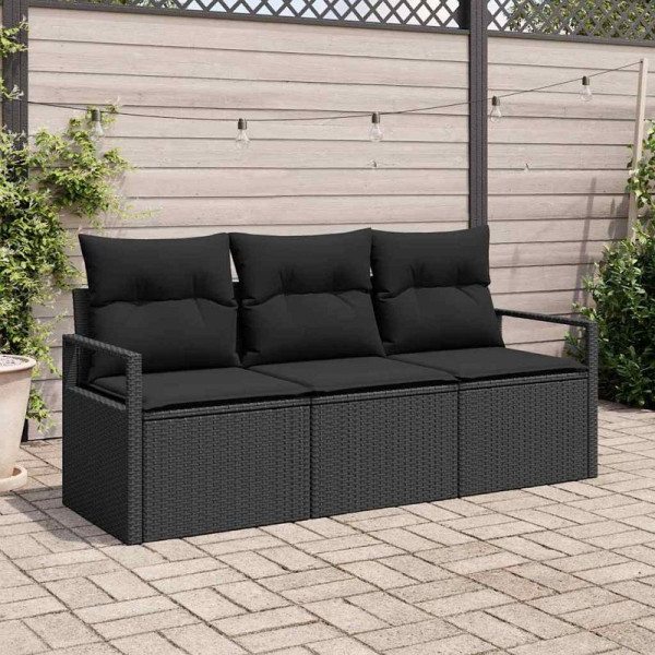 vidaXL Garten-Sofa-Set mit Kissen mit Speicher, 3er Set, Schwarz, 3354912