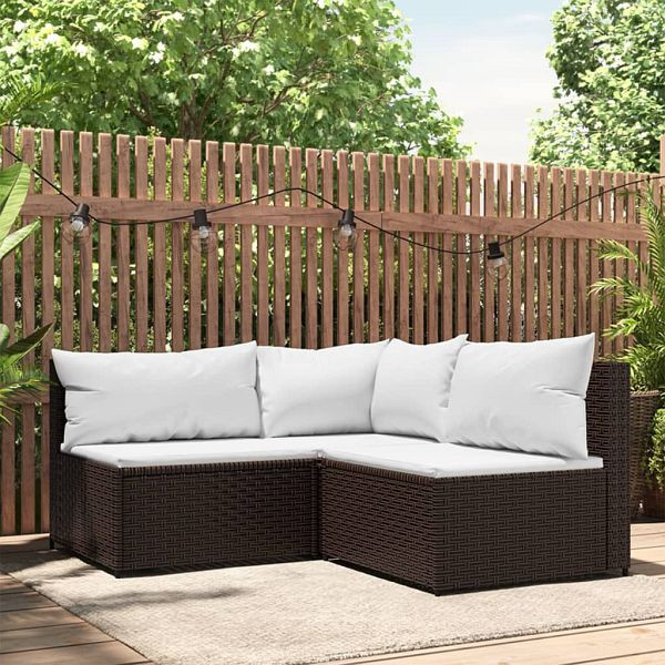 vidaXL 3-teilig Garten-Lounge-Set mit Kissen Braun Poly Rattan, 319748