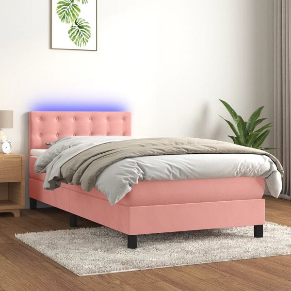 vidaXL Boxspringbett mit Matratze & LED Rosa 90x200 cm Samt, 3134626