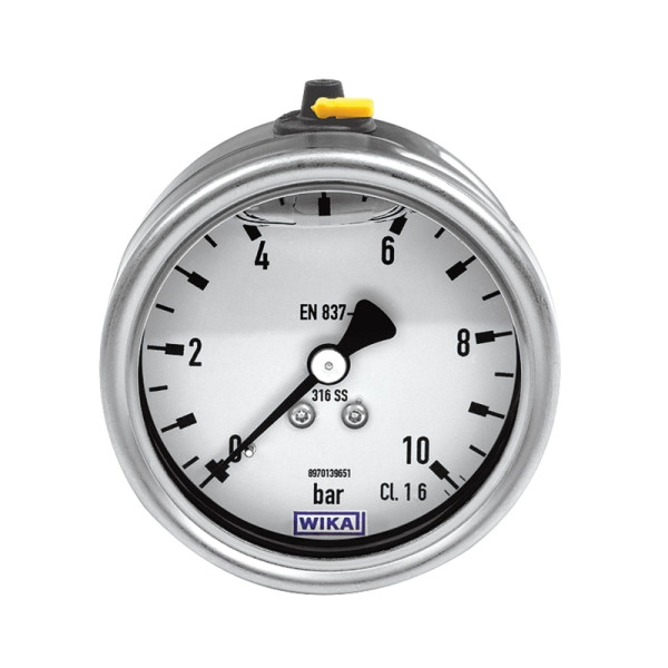 Wika Glyzerinmanometer, CrNi-Stahl, G 1/4 hinten zentrisch, -1/0,0 bar, Ø63, 134023