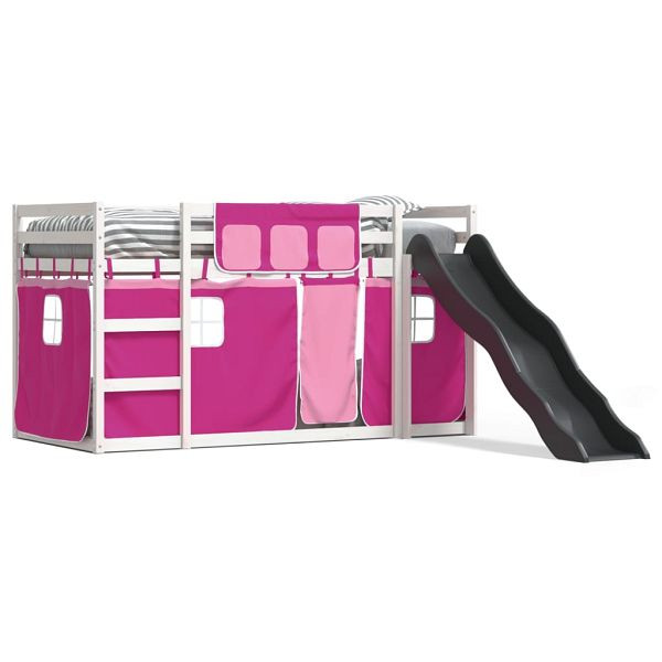 vidaXL Etagenbett mit Rutsche und Gardinen Rosa 90x200 cm, 3284112