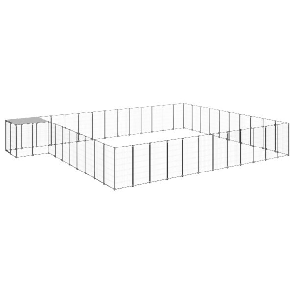 vidaXL Hundezwinger Schwarz 37,51 m² Stahl, Schwarz und Silbergrau, 3082242