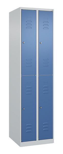 C+P Doppelstöckiger Spind Classic PLUS, 2 Abteile, 1850x500x500mm, 7035/5023, Zylinderschlösser, 080300-29 S10030