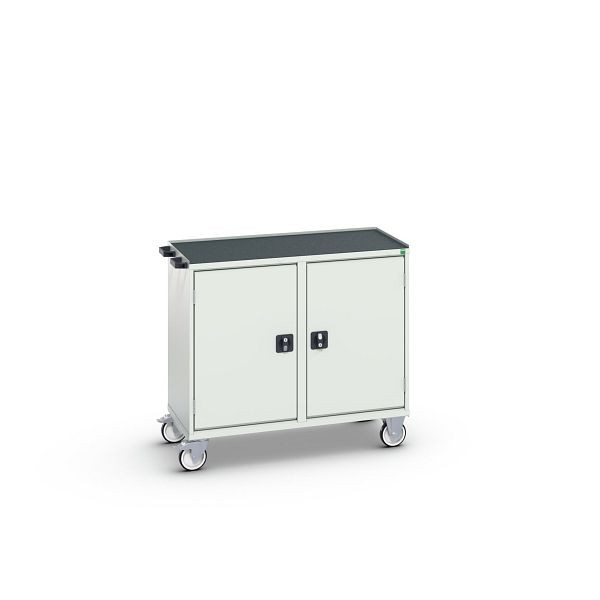 bott verso Montagewagen, mit 2 Türen, Fachböden und Abrollrand, BxTxH: 1050 x 550 x 965 mm, Lichtgrau / Lichtgrau, 16927142.16