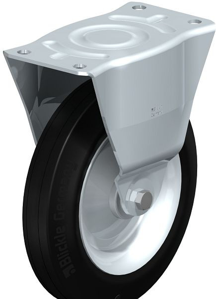 Blickle B-V 252R-EL Stahlblech-Bockrolle, mittelschwere Ausführung, mit Anschraubplatte, Vollgummi, Schwarz, 92338