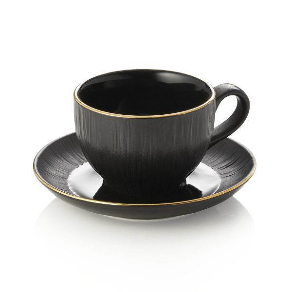 WAS Cappuccinotasse mit Untertasse Set MAYA KURO, 200 ml, schwarz, Porzellan, VE: 4 Stück, 4851720