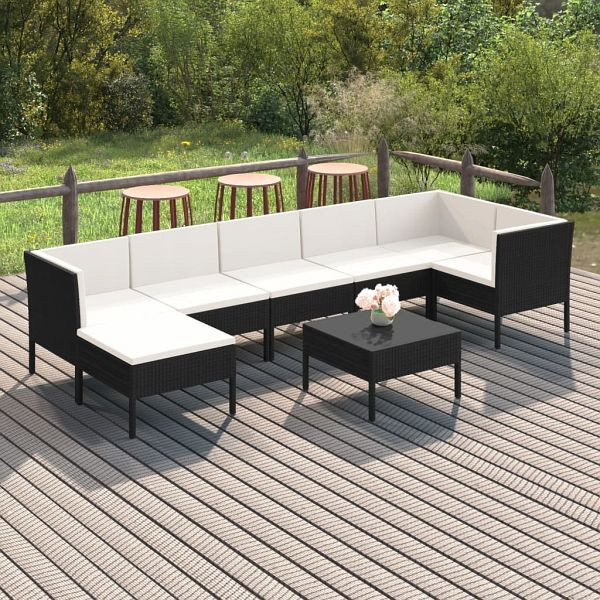 vidaXL 8-teilig Garten-Lounge-Set mit Auflagen Poly Rattan Schwarz, 3094412