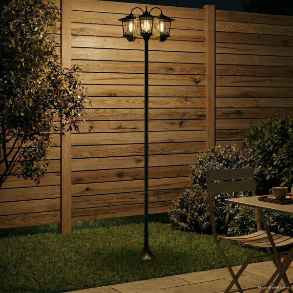 vidaXL 3-Kopf Laternenpfahl Schwarz 16 x 16 x 187 cm Aluminium und ABS, 42042695