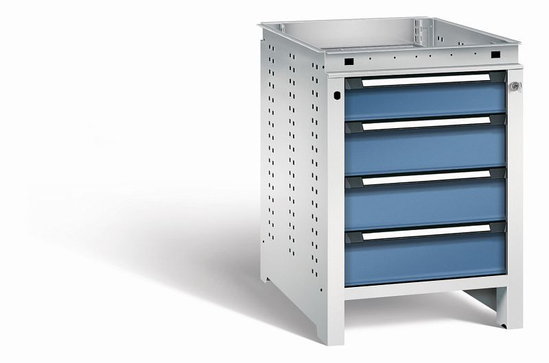 Otto Kind Werkbank Serie function Typ 107, ohne Platte, 4 Schubladen, mit Zentralverschluss, Gehäuse RAL 7035, Front RAL 5023, 072324364