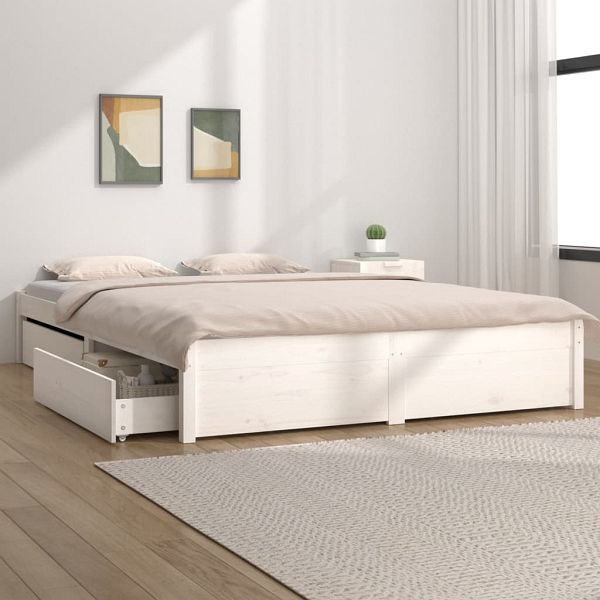 vidaXL Bett mit Schubladen Weiß 150x200 cm, Kiefernholz, 3103519
