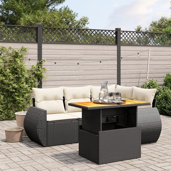 vidaXL 5-tlg. Garten-Sofagarnitur mit Kissen Schwarz Poly Rattan, 3272176