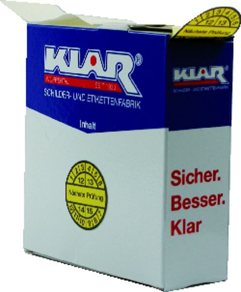 Schilder Klar Prüfplakette Nächste Prüfung ab 24 gelb/schwarz (500 Stück in einer Spenderbox), 30 mm Folie selbstklebend, 41/80.24
