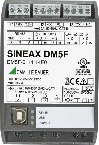 Camille Bauer Frei programmierbares Universal-Messgerät für Starkstromnetze DM5F-0111 14E0, 193225