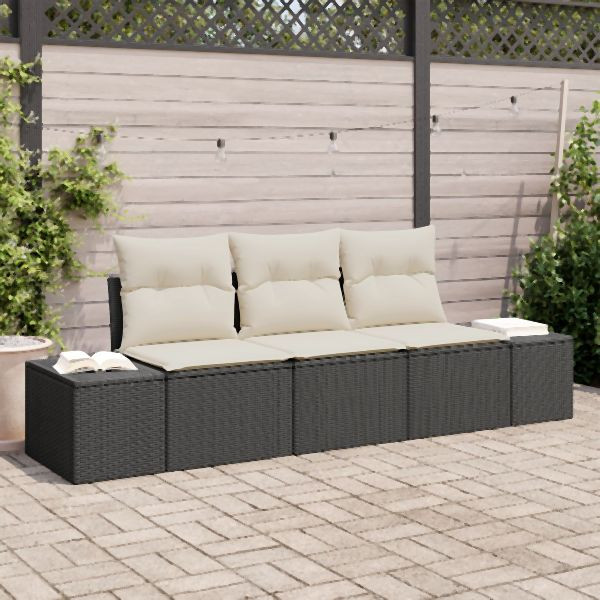 vidaXL 3-teiliges Garten Sofa Set mit Kissen Schwarz Poly Rattan, 3355586
