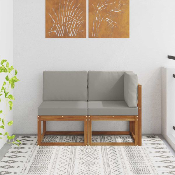 vidaXL Outdoor-Mittel- und Ecksofa 2 Stück Natürlich und Hellgrau, 900470