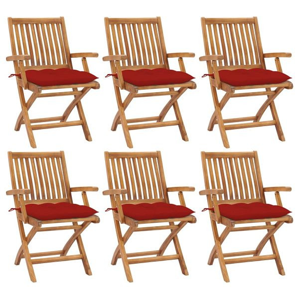 vidaXL Klappbare Gartenstühle mit Kissen 6 Stück Massivholz Teak, 3072771