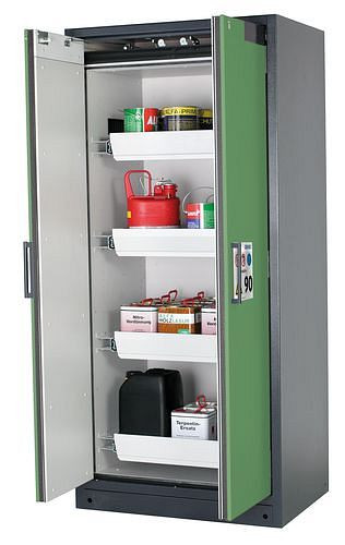 asecos Feuerbeständiger Gefahrstoffschrank Select W-94, 4 Auszugswannen, Türen grün, 201016