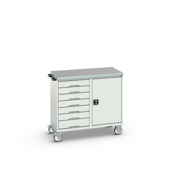 bott verso Montagewagen, mit 7 Schubladen, Tür und Linoleum-Top, BxTxH: 1050 x 600 x 980 mm, Lichtgrau / Lichtgrau, 16927126.16