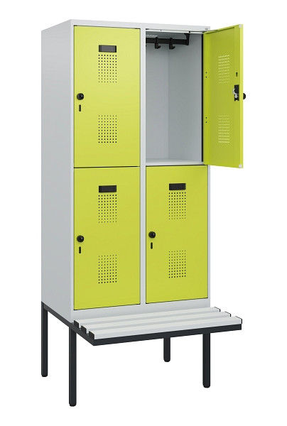 C+P Doppelstock-Spind Evolo PLUS, Bank, 4 Fächer, 1950x800x815mm, 7035/0024, Drehriegel, Sitzfläche Kunststoff, 0493405-22 S10110