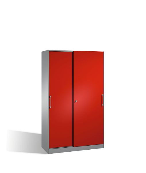 C+P Schiebetürenschrank Asisto, H1980xB1200xT435mm, Farbe: Weißaluminium / Rubinrot, Bügelgriff, 5 OH, 142001-000 S10003